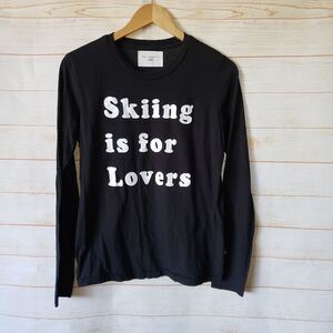 Sol Angeles "skiing is for lovers" Long Sleeve Knit T-Shirt Women's Small Black